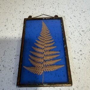 Framed Fern Art Pressed in Blue Glass